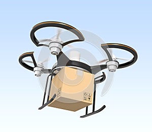 Air drone with carton package flying in the sky