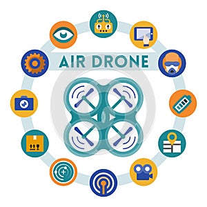 Air drone or quadrocopter related infographic, flat style