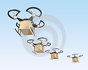Air drones with carton package in the sky