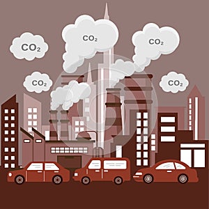 Air environtment pollutions at the city.Industrial factory and car.