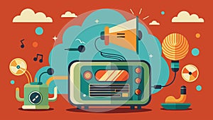 The air is filled with the low hum of vintage equipment and the occasional click of a button. Vector illustration. photo