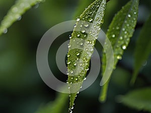 Water dew on green tree in th forest. photo