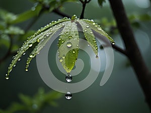 Water dew on green tree in th forest. photo