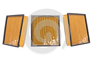Air filter or car air filters Dirty rectangle filter, technician, air conditioning repair, car maintenance, with clipping path
