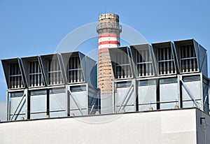 Air filters and smoke stack of the power plant