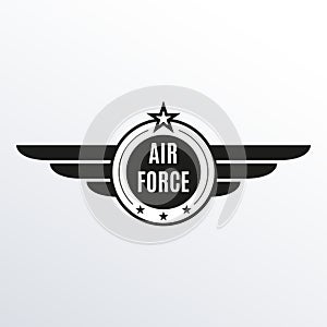 Air force badge with wings and star. Army and military emblem. Airforce logo. Vector illustration.