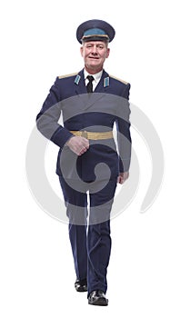 air force officer striding forward. isolated on a white