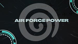 Air Force Power inscription on black background with stars disappearing with high speed. Graphic presentation with group