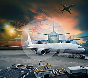 Air freight and cargo plane loading in logistic airport use for shipping and logistic industries photo