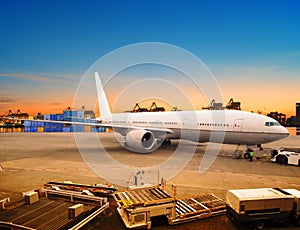 Air freight and cargo plane loading trading goods in airport con