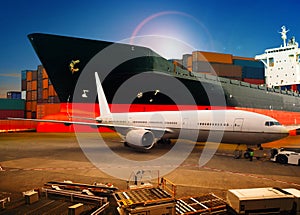 air freight ,cargo plane loading trading goods in airport container parking lot use for shipping and air transport logistic indus