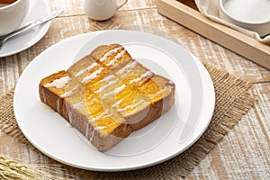 Air fryer grilled butter toast,golden brown crispy bread topped with sugar and sweetened condensed milk