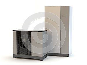 Air heat pump system isolated on white, 3D illustration