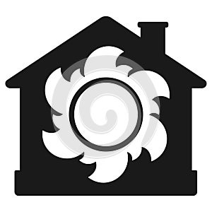 Air heating icon, house with sun