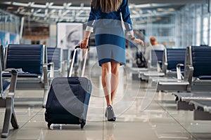 Air hostess going between seat rows in airport