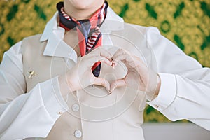 Air hostess ground airline staff customer service with care mind heart sign gesture concept