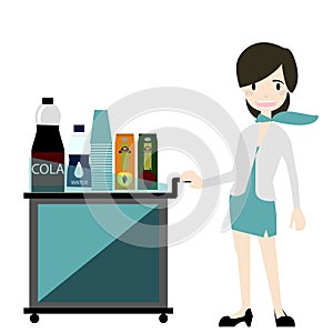 Air hostess serve snack and drinks on Flight vector