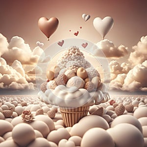 air ice cream in clouds with hearts