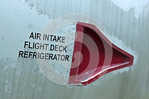 Air intake flight deck refrigerator decal on an old aircraft