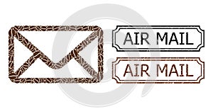 Air Mail Distress Rubber Stamps with Notches and Envelope Mosaic of Coffee Seeds