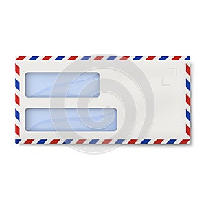 Air mail DL envelope with two windows for addressee and return, sender`s address isolated photo
