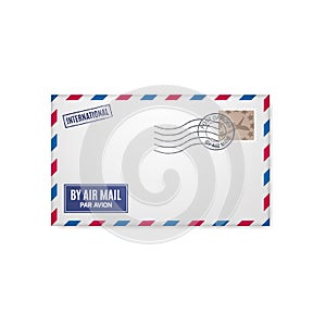 Air mail envelope with postal stamp