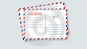 Air mail envelope with postal stamp isolated on white background. Motion graphics.