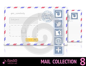 Air mail envelope with postal stamp isolated on