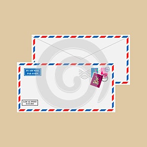 Air mail envelope with postmarks