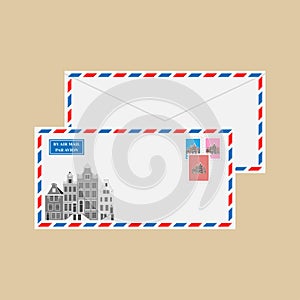 Air mail envelope with postmarks