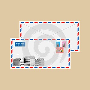 Air mail envelope with postmarks