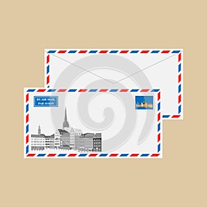 Air mail envelope with postmarks