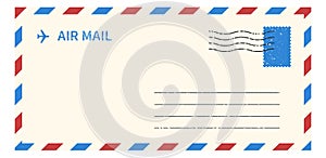 Air mail envelope template. Blank paper letter