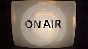 On Air message on old vintage retro Television close up