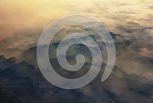 From the air, overlooking the Qinling Mountains