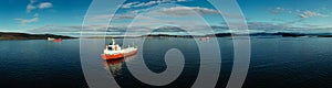 Air panorama the Norway coast near the Kaarsto LPG with gas carriers on anchorage