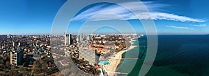 Air panorama the urbane landscape with  Black Sea coastline and Golden shore of Big Fontana in Odessa Ukraine photo