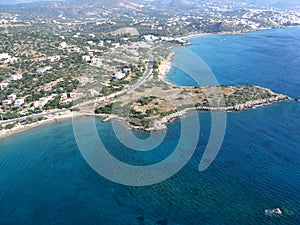 Air photograph, Amoudara Beach, Agios Nikolaos, Crete, Greece