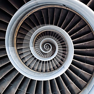 Air plane engine spiral abstract background. Engine fractal background. Industrial infinity spiral surreal abstract image