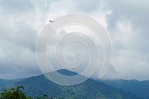 Air plane over mountain area at Bario, Borneo. photo