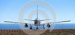 Air plane preparing to take off on airport runways use for air transpor and airliner business traveling