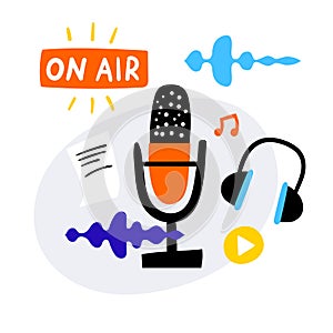 On air podcast icons set