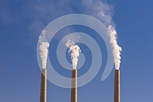 Air pollution from coal-powered plant smoke stacks