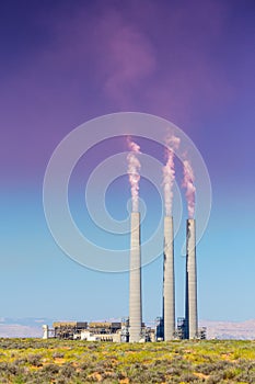 Air pollution from coal-powered plant smoke stacks