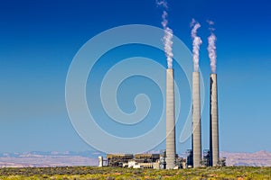 Air pollution from coal-powered plant smoke stacks