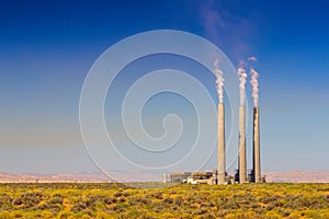 Air pollution from coal-powered plant smoke stacks