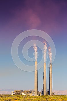 Air pollution from coal-powered plant smoke stacks