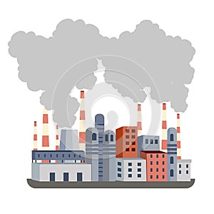 Air pollution. Ecology concept. Industry factory vector industrial chimney pollution with smoke in environment. Background of the