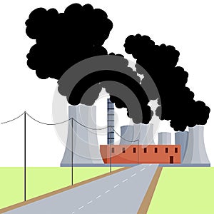 Air pollution. Ecology concept. Industry factory vector industrial chimney pollution with smoke in environment. Background of the