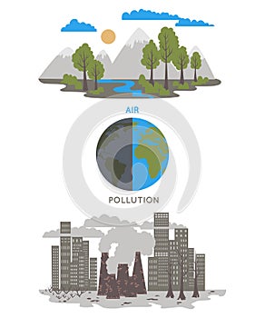 Air pollution. Ecology problem concept. Factories pollute the environment.